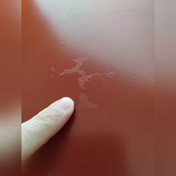 Vintage Hand Painted Butterfly Leaves Red Metal Tray Folk Art Cottagecore SIGNED - Picture 10 of 11